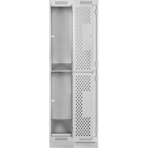 Clean Line Lockers, 2 -tier, Bank of 2, 24" x 12" x 76", Steel, Grey, Rivet (Assembled), Perforated Chandler Sales