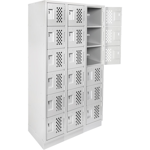 Assembled Lockerettes Clean Line Perforated Economy Lockers, 6 -tier, Bank of 3, 18" x 72" x 12", Steel Chandler Sales