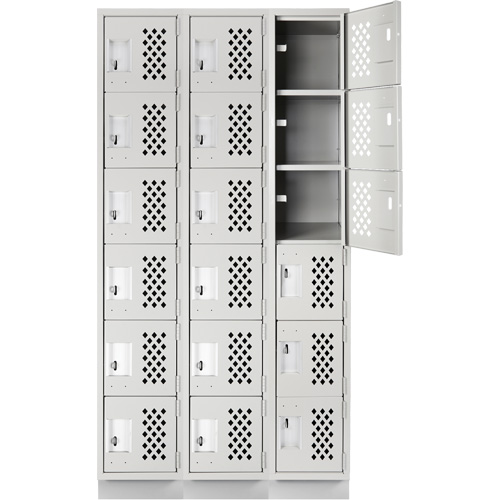 Assembled Lockerettes Clean Line Perforated Economy Lockers, 6 -tier, Bank of 3, 18" x 72" x 12", Steel Chandler Sales