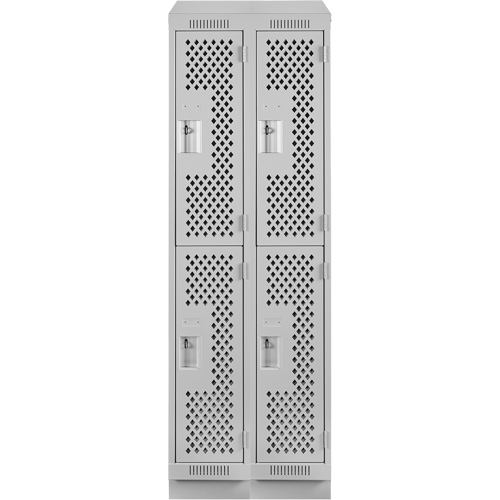 Clean Line Lockers, 2 -tier, Bank of 2, 24" x 15" x 82", Steel, Grey, Rivet (Assembled), Perforated Chandler Sales