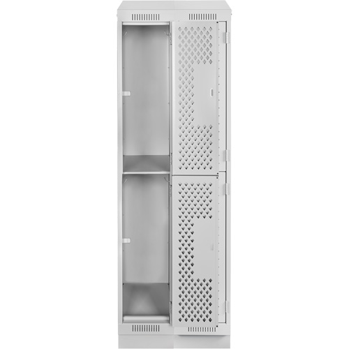Clean Line Lockers, 2 -tier, Bank of 2, 24" x 15" x 82", Steel, Grey, Rivet (Assembled), Perforated Chandler Sales