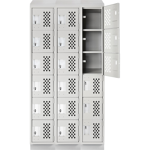 Assembled Lockerettes Clean Line Perforated Economy Lockers, 6 -tier, Bank of 3, 18" x 72" x 12", Steel Chandler Sales