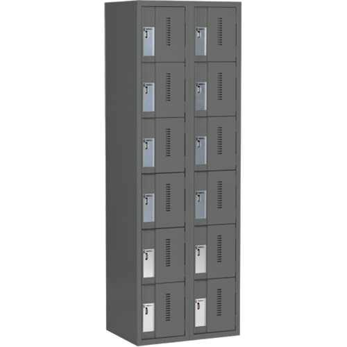 Concorde Heavy-Duty Lockers, 6 -tier, Bank of 2, 24" x 18" x 72", Steel, Charcoal, Welded (Assembled) Chandler Sales