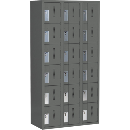 Concorde Heavy-Duty Lockers, 6 -tier, Bank of 3, 36" x 18" x 72", Steel, Charcoal, Welded (Assembled) Chandler Sales