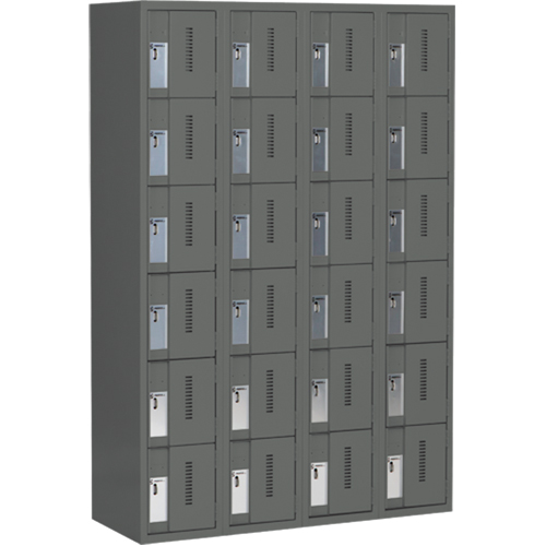 Concorde Heavy-Duty Lockers, 6 -tier, Bank of 4, 48" x 18" x 72", Steel, Charcoal, Welded (Assembled) Chandler Sales
