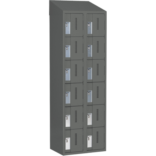 Concorde Heavy-Duty Lockers, 6 -tier, Bank of 2, 24" x 18" x 78", Steel, Charcoal, Welded (Assembled) Chandler Sales
