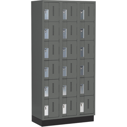 Concorde Heavy-Duty Lockers, 6 -tier, Bank of 3, 36" x 18" x 76", Steel, Charcoal, Welded (Assembled) Chandler Sales