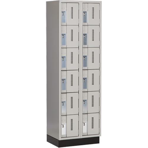 Concorde Heavy-Duty Lockers, 6 -tier, Bank of 2, 24" x 18" x 76", Steel, Grey, Welded (Assembled) Chandler Sales