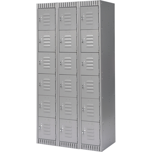 Lockers, 6 -tier, Bank of 3, 36" x 18" x 72", Steel, Grey, Knocked Down Chandler Sales