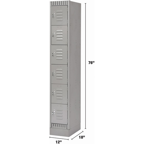 Lockers, 6 -tier, 12" x 18" x 76", Steel, Grey, Knocked Down Chandler Sales