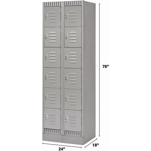 Lockers, 6 -tier, Bank of 2, 24" x 18" x 76", Steel, Grey, Knocked Down Chandler Sales