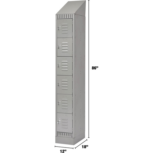 Lockers, 6 -tier, 12" x 18" x 86", Steel, Grey, Knocked Down Chandler Sales