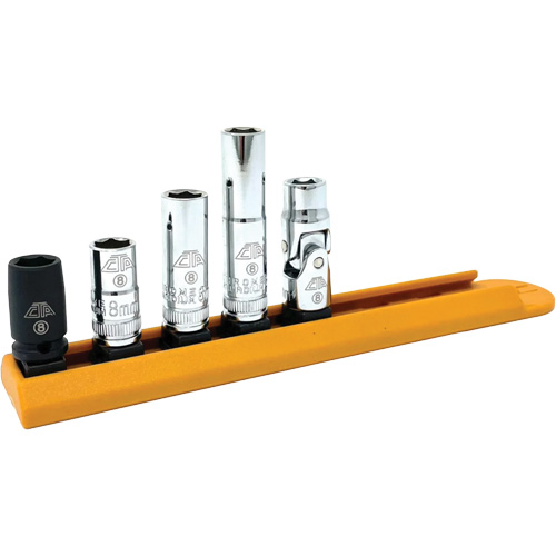 Chrome Finish Socket Set with Rail, 5 Pieces, 1/4" Drive Size Chandler Sales