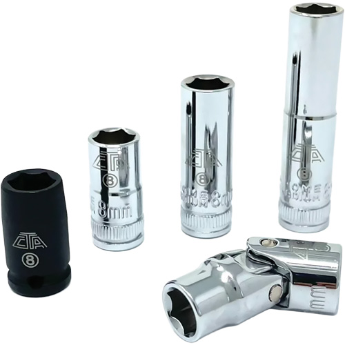 Chrome Finish Socket Set with Rail, 5 Pieces, 1/4" Drive Size Chandler Sales