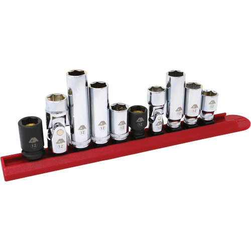 Chrome Finish Socket Set with Rail, 10 Pieces, 1/4"/3/8" Drive Size Chandler Sales