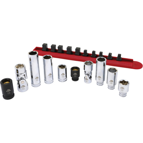 Chrome Finish Socket Set with Rail, 10 Pieces, 1/4"/3/8" Drive Size Chandler Sales