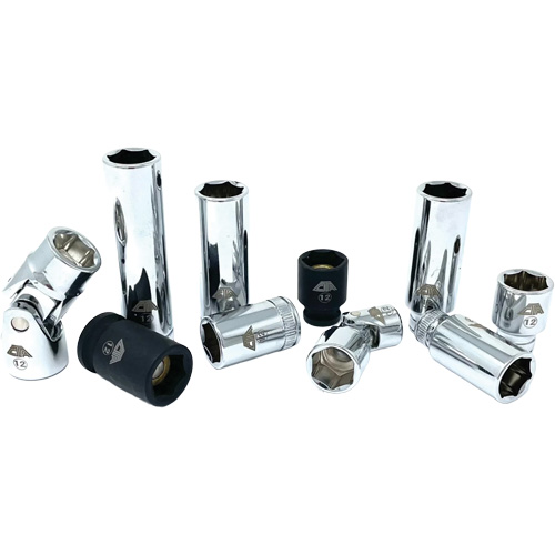Chrome Finish Socket Set with Rail, 10 Pieces, 1/4"/3/8" Drive Size Chandler Sales