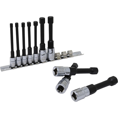 Metric Hex Socket Bit Set with Reduced Shank, 10 Pieces, 1/4"/3/8" Drive Size Chandler Sales