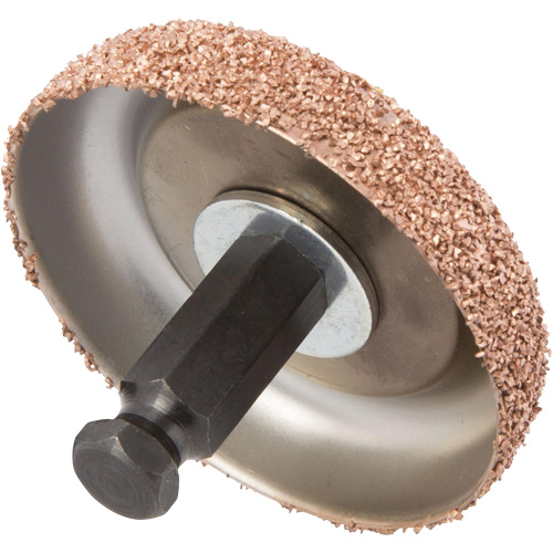Roue de tamponnage et d'abrasion en carbure de tungst&egrave;ne avec adaptateur hexagonal pour tampon de pneu &agrave; basse vitesse, Diam&egrave;tre 2-3/5", 4,5" lo, 4" la, Hauteur 1,1" Chandler Sales
