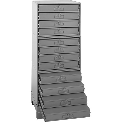 Modular Compartment Drawer Box Rack, Steel, 12 Drawers, 20-3/8" x 16" x 60-1/8", Grey Chandler Sales