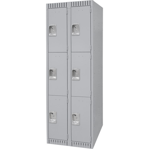 Lockers, 3 -tier, Bank of 2, 24" x 18" x 72", Steel, Grey, Knocked Down Chandler Sales