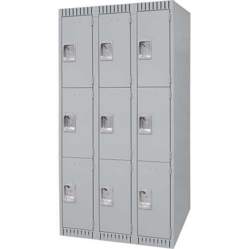 Lockers, 3 -tier, Bank of 3, 36" x 18" x 72", Steel, Grey, Knocked Down Chandler Sales