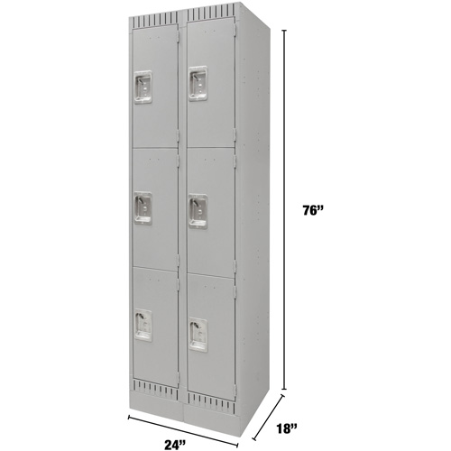 Casiers, 3 niveaux, Bloc de 2, 24" x 18" x 76", Acier, Gris, D&eacute;mont&eacute; Chandler Sales