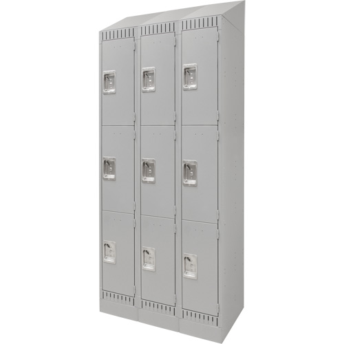 Lockers, 3 -tier, Bank of 3, 36" x 18" x 86", Steel, Grey, Knocked Down Chandler Sales