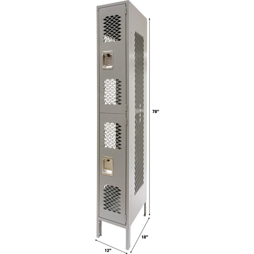 Vented Lockers, 2 -tier, 12" x 18" x 78", Steel, Grey, Knocked Down, Perforated Chandler Sales