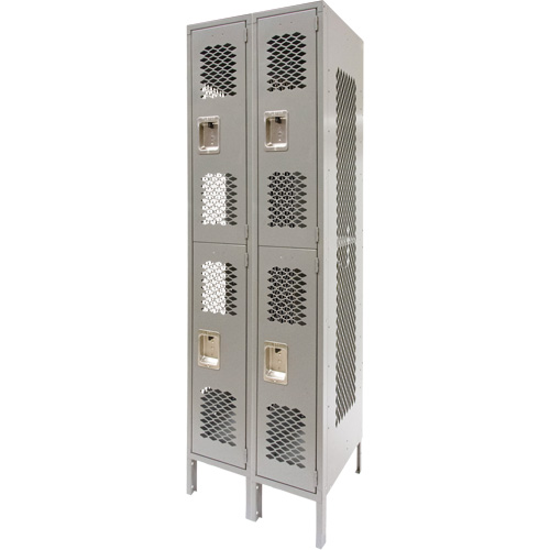 Vented Lockers, 2 -tier, Bank of 2, 24" x 18" x 78", Steel, Grey, Knocked Down, Perforated Chandler Sales