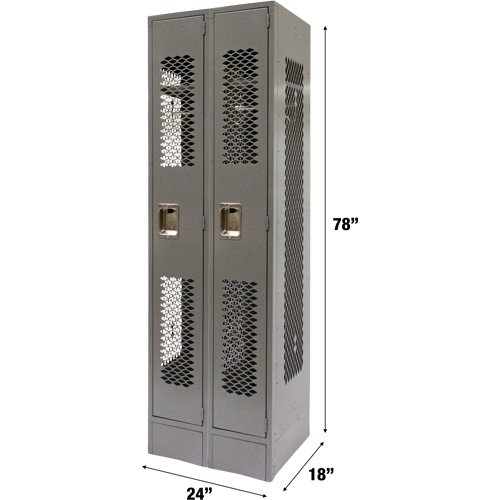 Vented Lockers, Bank of 2, 24" x 18" x 78", Steel, Grey, Knocked Down, Perforated Chandler Sales