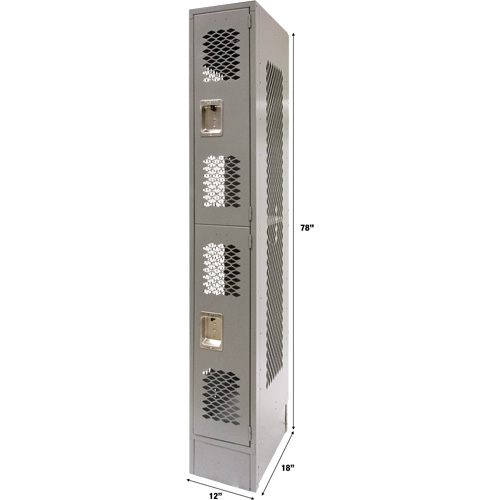 Vented Lockers, 2 -tier, 12" x 18" x 78", Steel, Grey, Knocked Down, Perforated Chandler Sales