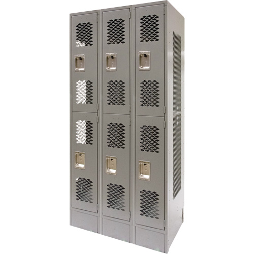 Vented Lockers, 2 -tier, Bank of 3, 36" x 18" x 78", Steel, Grey, Knocked Down, Perforated Chandler Sales
