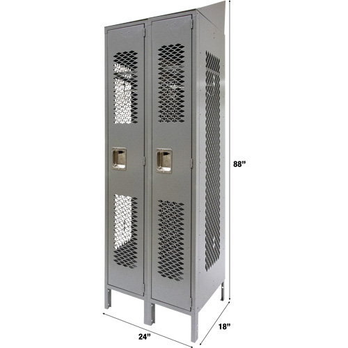 Vented Lockers, Bank of 2, 24" x 18" x 88", Steel, Grey, Knocked Down, Perforated Chandler Sales