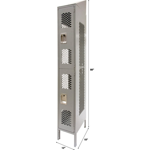 Vented Lockers, 2 -tier, 12" x 18" x 88", Steel, Grey, Knocked Down, Perforated Chandler Sales