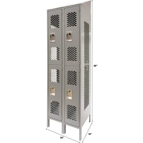 Casiers ventil&eacute;s, 2 niveaux, Bloc de 2, 24" x 18" x 88", Acier, Gris, D&eacute;mont&eacute;, Perfor&eacute; Chandler Sales