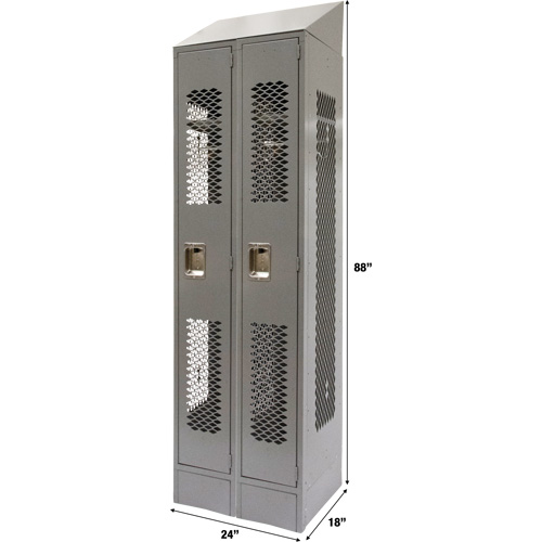 Vented Lockers, Bank of 2, 24" x 18" x 88", Steel, Grey, Knocked Down, Perforated Chandler Sales