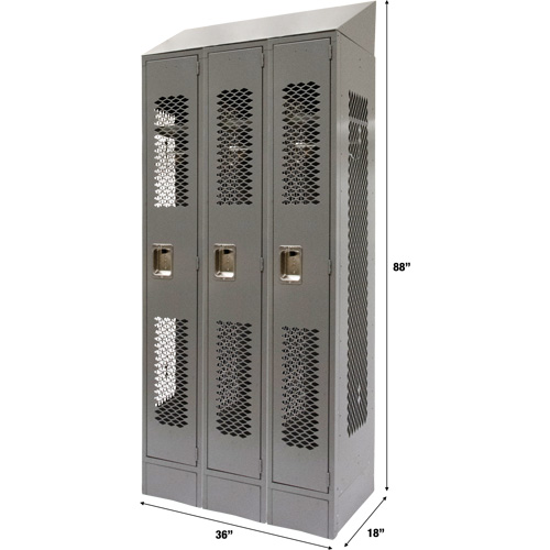 Casiers ventil&eacute;s, Bloc de 3, 36" x 18" x 88", Acier, Gris, D&eacute;mont&eacute;, Perfor&eacute; Chandler Sales