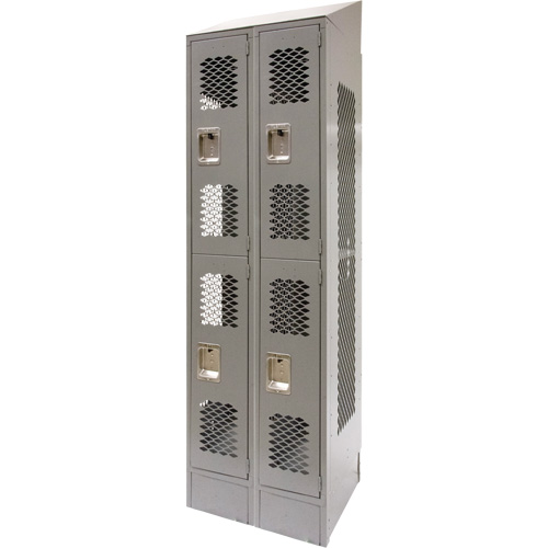 Vented Lockers, 2 -tier, Bank of 2, 24" x 18" x 88", Steel, Grey, Knocked Down, Perforated Chandler Sales