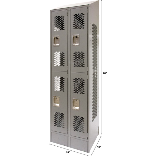 Vented Lockers, 2 -tier, Bank of 2, 24" x 18" x 88", Steel, Grey, Knocked Down, Perforated Chandler Sales