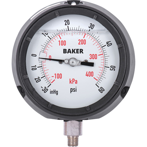 Manom&egrave;tre,  4-1/2", 30"-0-60 psi, Fixation inf&eacute;rieure, Analogique rempli de liquide Chandler Sales