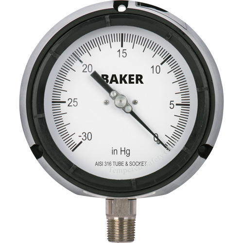 Pressure Gauge, 4-1/2" , 30" 0 Hg Vac., Bottom Mount, Liquid Filled Analogue Chandler Sales