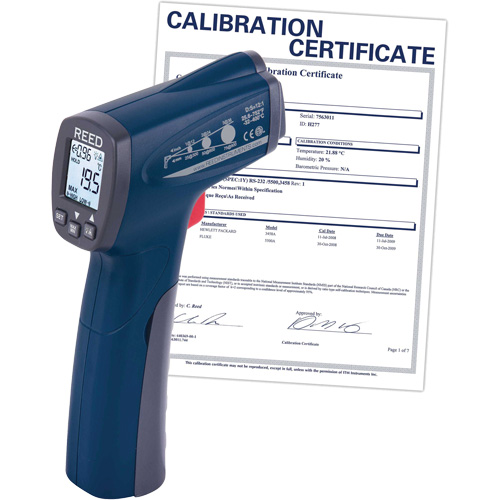 Thermom&egrave;tre &agrave; infrarouge avec certificat de calibration, -25,6°- 752° F ( -32° - 400° C ), 12:1, &eacute;missivit&eacute; Ajustable Chandler Sales