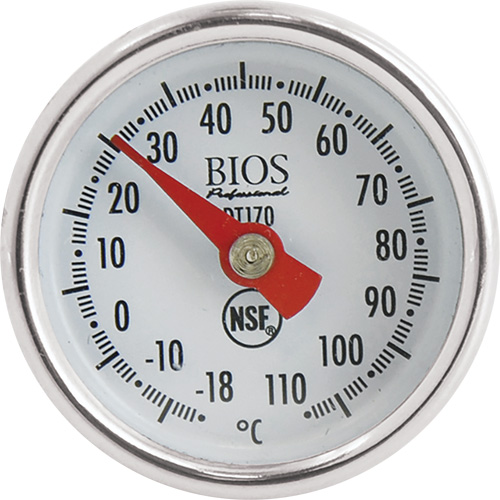 Thermom&egrave;tre &agrave; cadran 1 po/2,5 cm °C seulement avec manchon d'&eacute;talonnage, Contact, Analogique, 0,4-230°F (-18-110°C) Chandler Sales