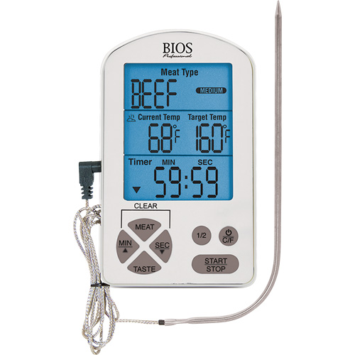 Thermom&egrave;tre &agrave; viande haute de gamme et minuterie, Contact, Num&eacute;rique, -4-122°F ( -20-50°C) Chandler Sales
