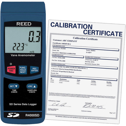 Thermo-an&eacute;mom&egrave;tre avec certificat ISO, Enregistrement des donn&eacute;es, Gamme de v&eacute;locit&eacute; d'air de 0,4 - 30 m/sec Chandler Sales