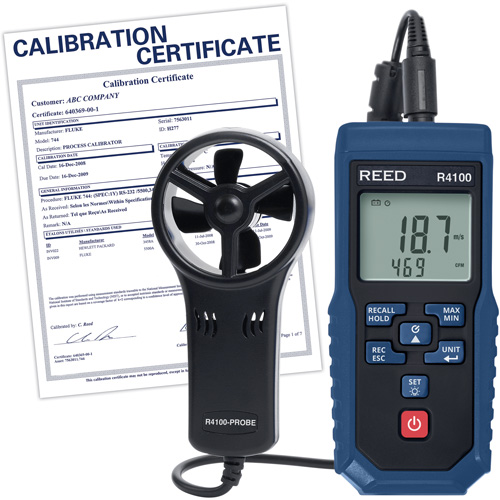 R4100 Vane Thermo-Anemometer with Air Volume with Calibration Certificate, Data Logging, 0.4 - 30 m/sec Air Velocity Range Chandler Sales