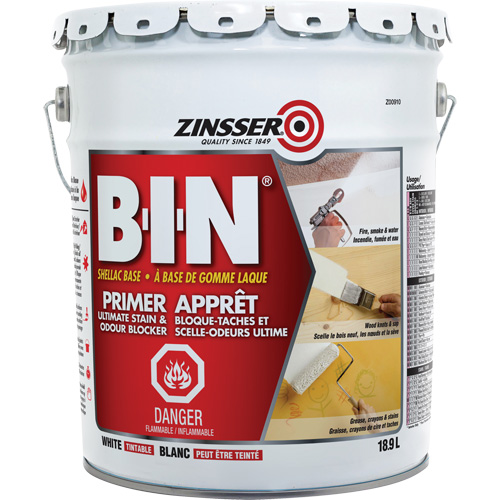 Appr&ecirc;t-scellant &agrave; base de gomme-laque B-I-N, 18,9 L, Seau, Blanc teintable Chandler Sales