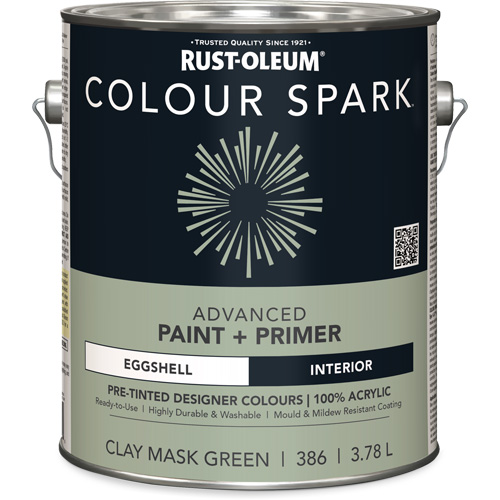 Colour Spark Interior Pre-Tinted Paint + Primer Wall Paint, Clay Mask Green, Eggshell, 3.78 L, Gallon Chandler Sales