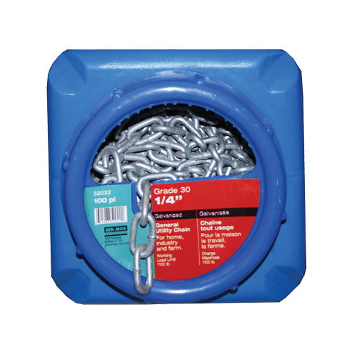 Hot-Dipped Galvanized Chains, Carbon Steel, 1/4" x 100' (30.4 m) L, Grade 30, 1100 lbs. (0.55 tons) Load Capacity Chandler Sales